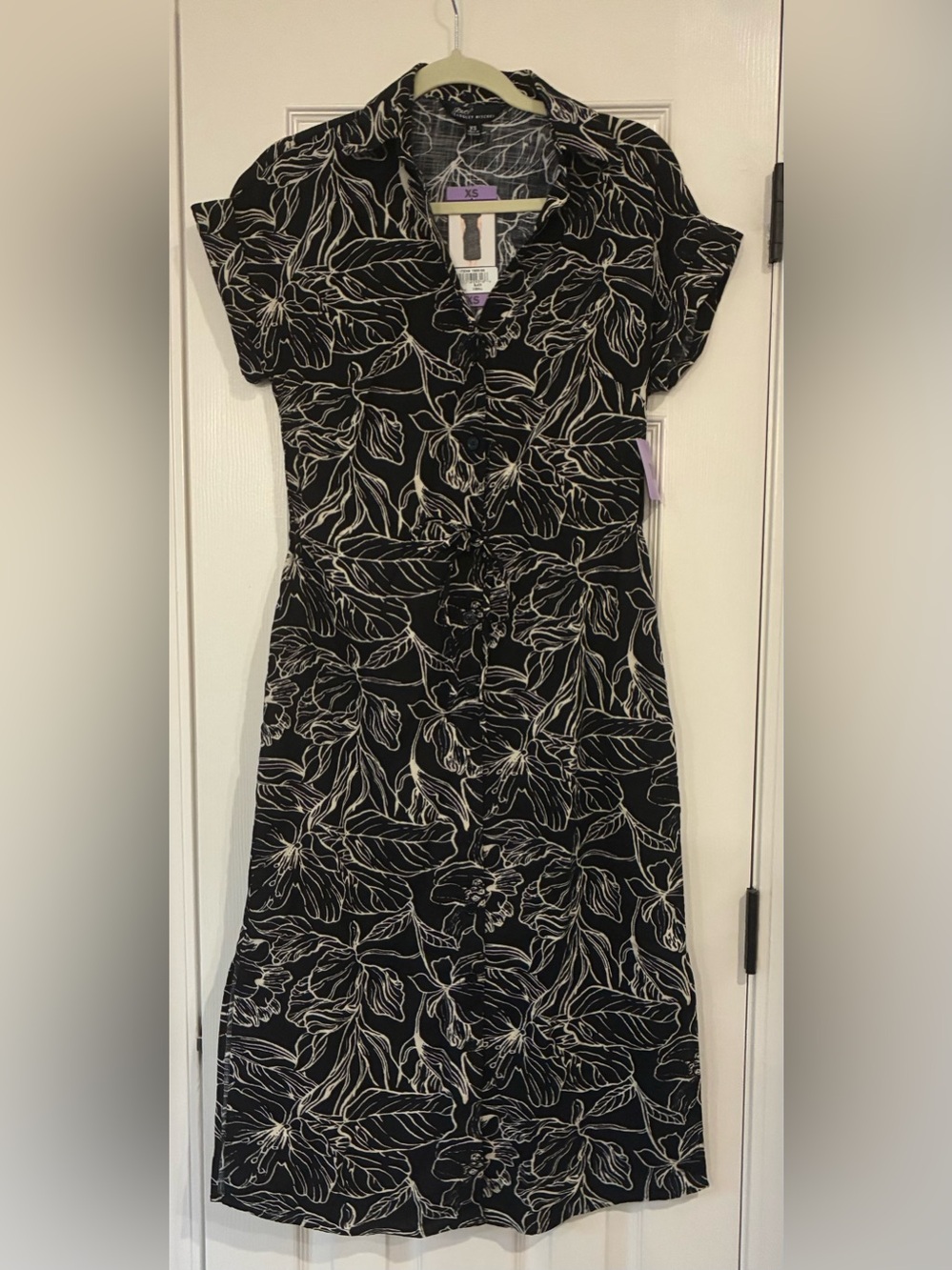 NWT Badgley Mishka Black Dress with Cream Floral Outline Size XS